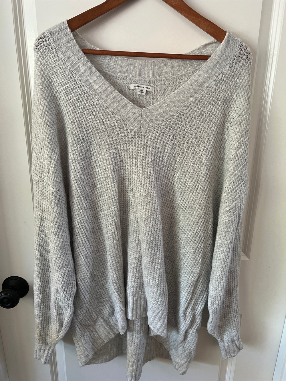 American Eagle Outfitters Light Gray V-Neck Knit Sweater